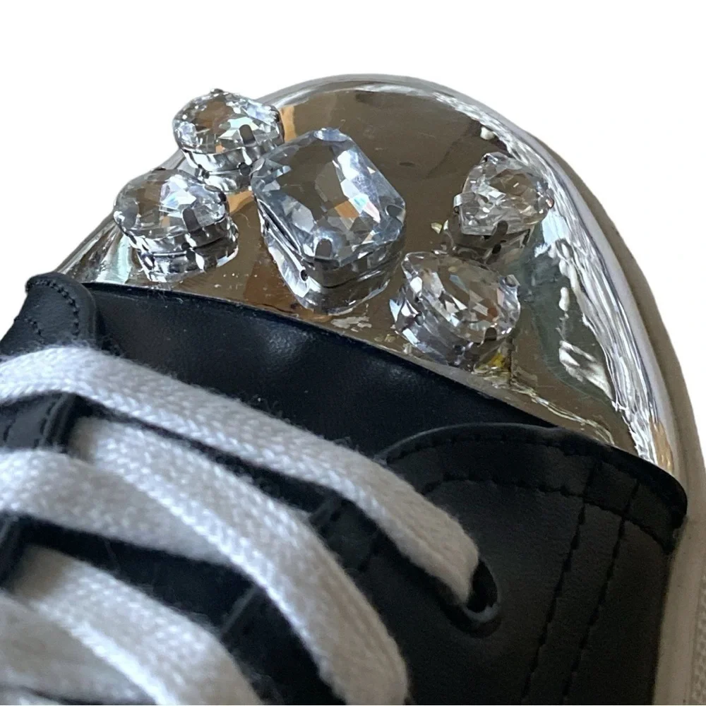 CAPE ROBBIN Faux Leather Jeweled Low Cut Sneakers Silver Cap Toe Size 11 …NWOT